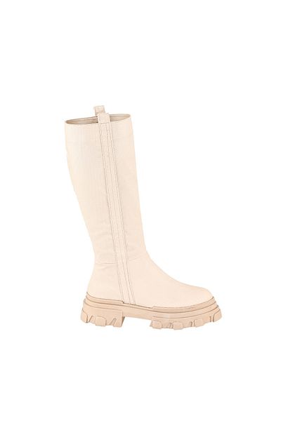 NOOSY Women's Long Boots - Cream Patterned and Thick Sole