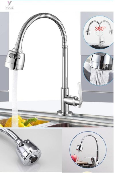 Yayke Spiral Kitchen Sink Head with Movable Head Pressure Water Saving Chrome Cubar