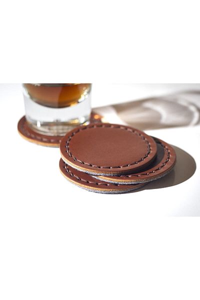 Hi Leather Genuine Leather Coasters Red Brown (Set of four)