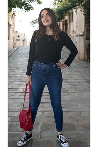 NORFOLK Kadın Mavi Yüksel Bel Bilek Boy Dar Paça Skinny Likralı Kot Pantalon