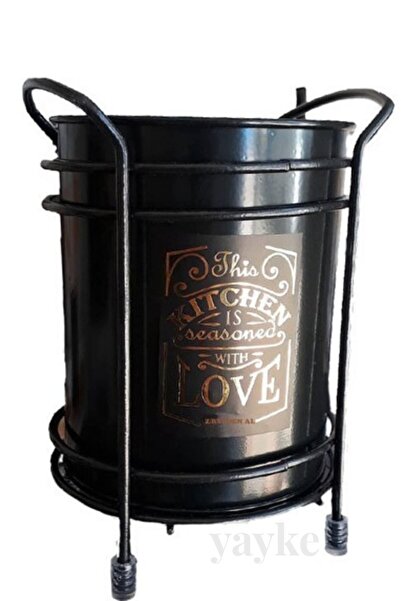 Yayke Ανοξείδωτη Μεταλλική θήκη για κουτάλια - Με βάση για πάγκο, Μαύρο χρώμα