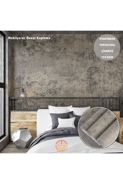 TechnoSmart 60cm×500cm Kendinden Yapışkanlı Çimento Görünümlü Duvar Kağıdı Dolap Masa Tezgah Kaplama