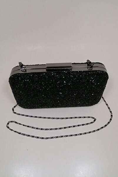 PARKTAN Yakamoz Siyah Kadın Taşlı Abiye Clutch Portföy Çanta