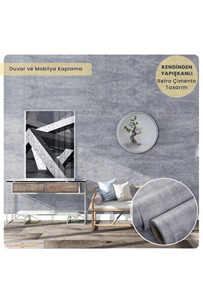 TechnoSmart 60cm×100cm Kendinden Yapışkanlı Dokulu Çimento Görünümlü Duvar Kağıdı Dolap Masa Kaplama