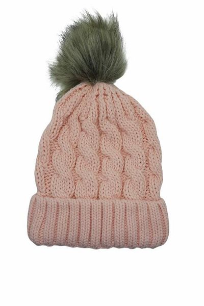 Yayke Pompom Knitwear Knitted Powder Women's Beanie-Hat