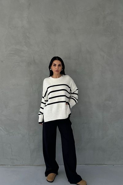 Seda Yalçın Atelier Pulover supradimensionat alb cu dungi negre