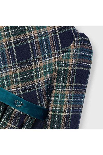 MAYORAL Navy Blue Green Girl's Dress - Plaid and Glitter Check L25K4911