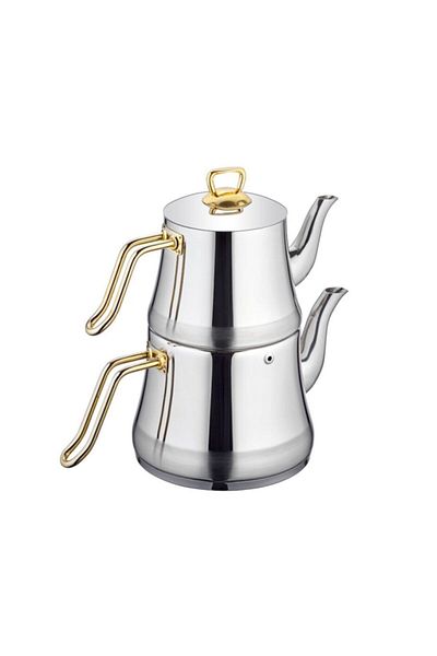 SILA Steel Pyramid Gold Stainless Steel Teapot No:1 White