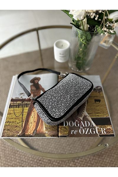 Paradise Women's Black Shiny Stone Handbag and Shoulder Bag