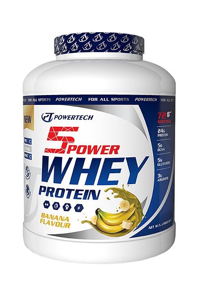 PT SPORTS&NUTRITION PowerTech 5Power Whey Protein - Banana Flavored Powder 2160 Gr, 72 Servings