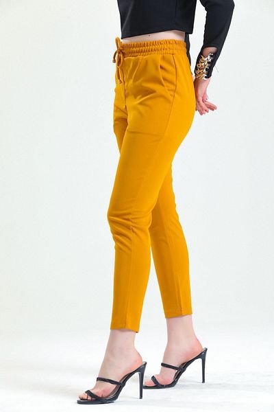 Sense Laced Scuba Crepe Trousers with Elastic Waist Pockets| Pnt33885 Saffron