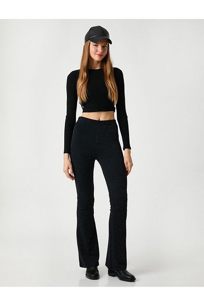 Koton Glitzernde Strickhose mit spanischem Bein und hoher Taille
