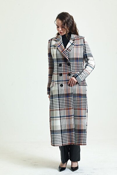 Sense Lined Patterned Long Coat| Kbn34176 Beige Plaid