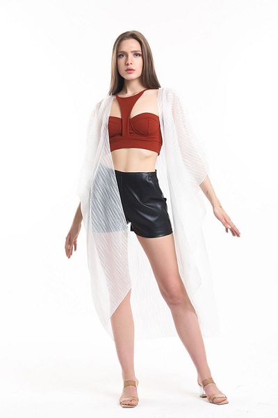 Sense Ecru Chiffon Beach Kimono - Wrinkled Elb33597