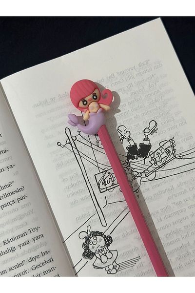 odaburada Cute Pencil Ornament with Pink Haired Mermaid Figure-Pencil Head