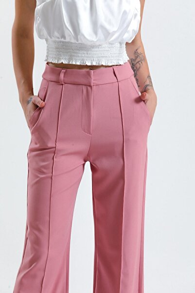 Sense Ornamental Stitched Hürrem Fabric Wide Leg Trousers| Pnt34239 Powder