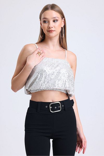 Sense Βραδινό φόρεμα με παγιέτες Bustier |   BUST34023 Ασήμι