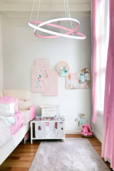 Fer Avize Axes Modern Tasarım Pembe Renk - Yatak Odası - Salon -Çocuk Odası - Mutfak Beyaz Led 2 Li Avize