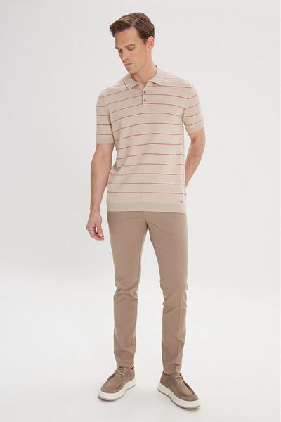 AC&Co / Altınyıldız Classics Μπεζ Slim Fit Πλαϊνές τσέπες Ευέλικτο ανδρικό παντελόνι Dobby