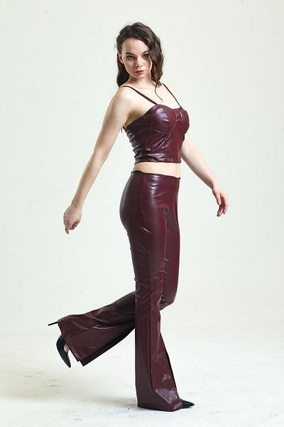 Sense Legs Front Slit Elastic Waist Leather Leggings| Tyt33544 Claret Red
