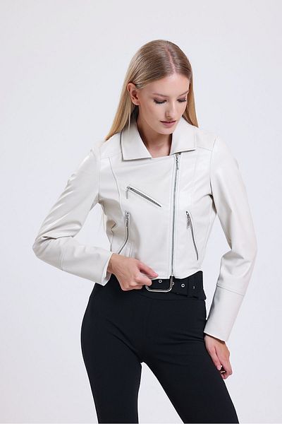 Sense Palton motociclist din piele artificială cu detaliu cu fermoar |   CKT34499 Cremă