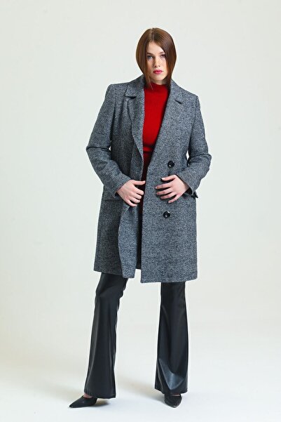 Sense 6-Button Lined Cashmere Coat| Kbn34605 Black Gray Houndstooth