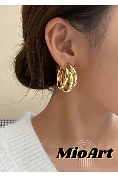 MioArt C Şeklinde 3 Katmanlı Halka Küpe