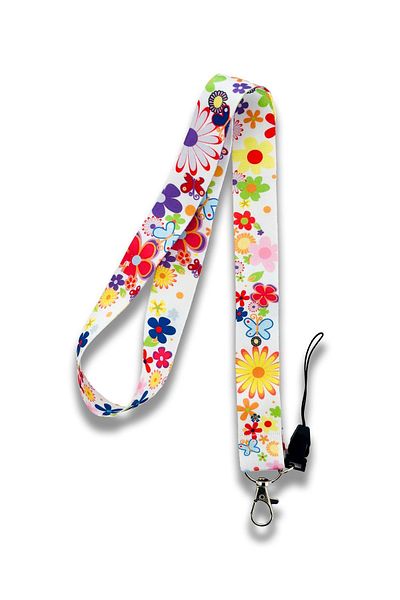 PABALAS Lanyard Strap - White Floral Pattern, Id Badge Holder, Phone Strap