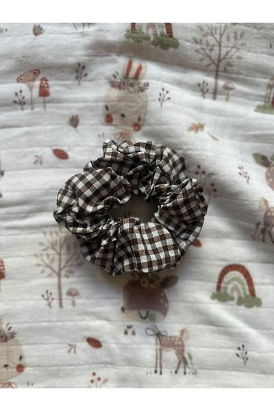 odaburada Dark Brown Gingham Women's Bagel Hair Clip