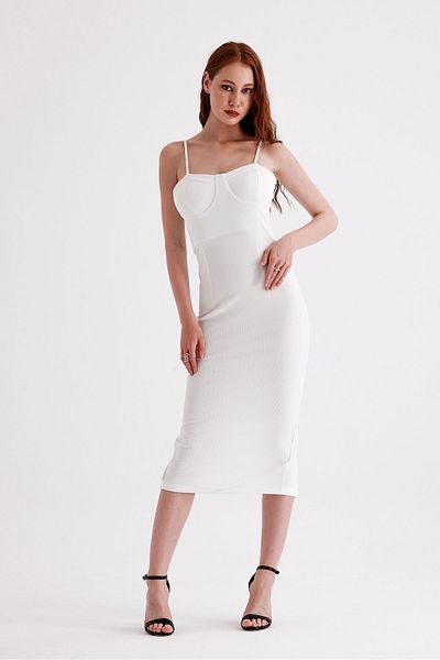 Sense Ecru Ottoman Dress - Κρυφό φερμουάρ, λουράκι Glo |   Elb35442