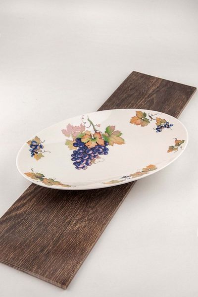 Bursa Porselen Dekor Grapes Large Porcelain Boat Plate - Elegant Design