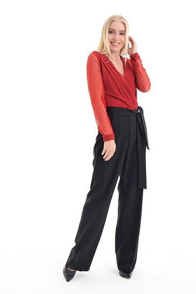 Sense Women's Red Hürrem Patterned Glittery Back Zippered Lined Jumpsuit Tlm31441