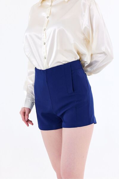 Sense Süs Cepli Atlas Hafif Esnek Krep Sort | Şrt14056Yn Gece Mavisi