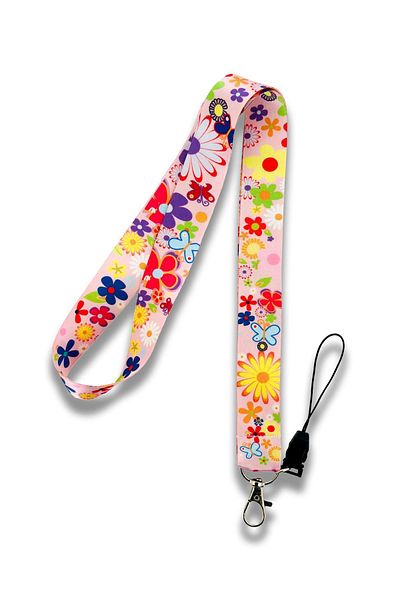 PABALAS Pink Flower Patterned Neck Lanyard Strap - Name Card and Phone Strap