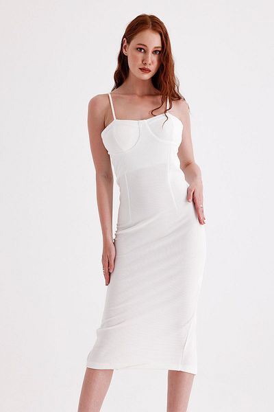 Sense Ecru Ottoman Dress - Κρυφό φερμουάρ, λουράκι Glo |   Elb35442