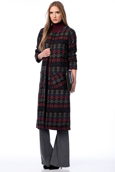 Sense Long Coat with Agraph on the Front| Hrk13645 Coral Blue Rug