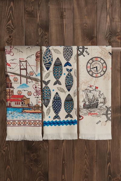 Meslina Home 3-Piece 40X60 Printed Kitchen Towels - Drying Cloth and Hand and Face Towels