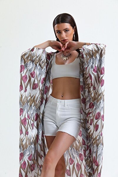 Sense Κιμονό παραλίας σιφόν με σχέδιο τουλίπας - Elb33597, καφέ