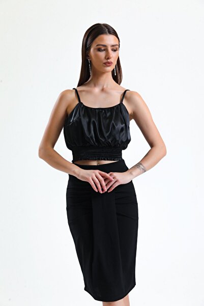 Sense Gathered Scuba Pencil Skirt| Etk33076 Black