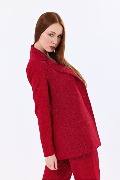 Sense Βραδινό Μπουφάν Pukuro με Βουργουνδία Glitter - Φόδρα, CKT35406