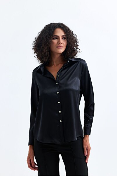 Sense Lightly Flowy Satin Shirt| GML35403 Black