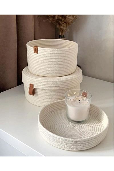 rope accessory Σετ ψάθινο καλάθι Από βαμβακερή κλωστή - Σετ 2 τεμαχίων ψάθινη οργάνωση - Λευκή οργάνωση