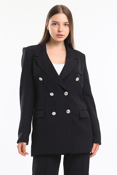 Sense Hürrem Stoff gefütterter schwarzer Oversize-Blazer - Ckt34236