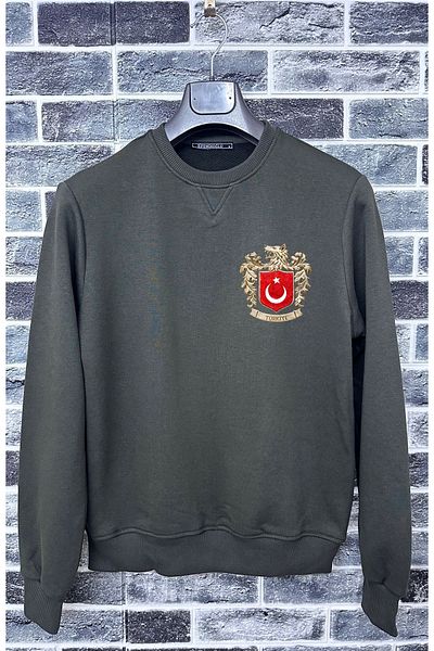 Efendioğlu Design Türkiye Gray Wolf Patterned Men's Cotton Sweatshirt - Small Printed National Team Logo