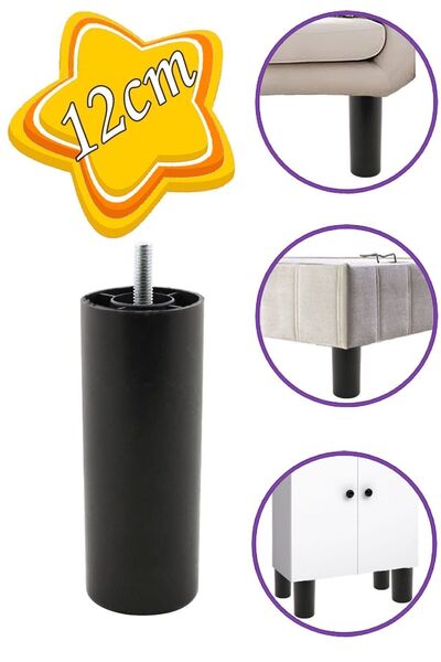 GLASWEN Silindir Destek Ayağı 12 Cm Siyah Gizli Ayak M8 Civatalı Incediş Mobi...