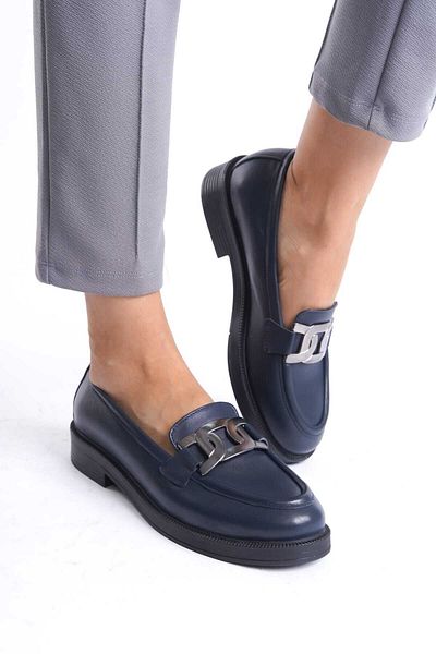 GNS Shoes Navy Blue Genuine Leather Buckle Lofer