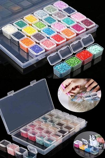 Hobimos 2 Pieces 28 Compartments Mini Bead Accessory Miyuki Hobby and Medicine Box Transparent Box