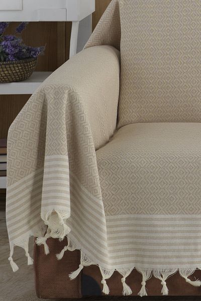 Lux Touch Βιολογικό ύφασμα Buldan Κάλυμμα Μπεζ Μπράτσα King Size Bergama 180 X 300 cm Καναπές Καναπές Κάλυμμα καναπέ-κρεβάτι