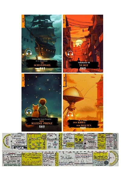 Alfa Yayınları German B1-B2 Level 4 Piece Novel Set - 2 Pieces + Mat. Teaching Ruler