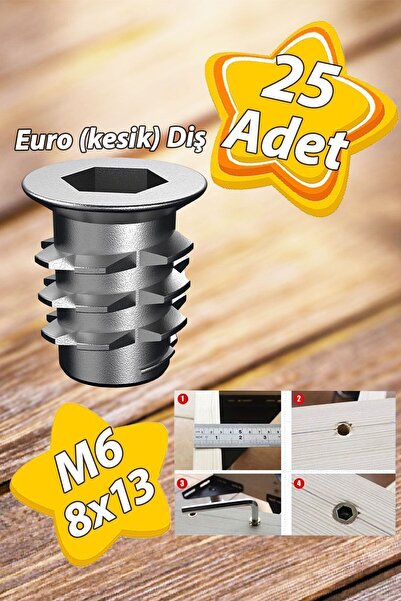 Metal Euro Threaded Anchor Wooden Anchor M6 8x13 Dental Zinc Furniture Connection Unit Assembly (25 PCS)